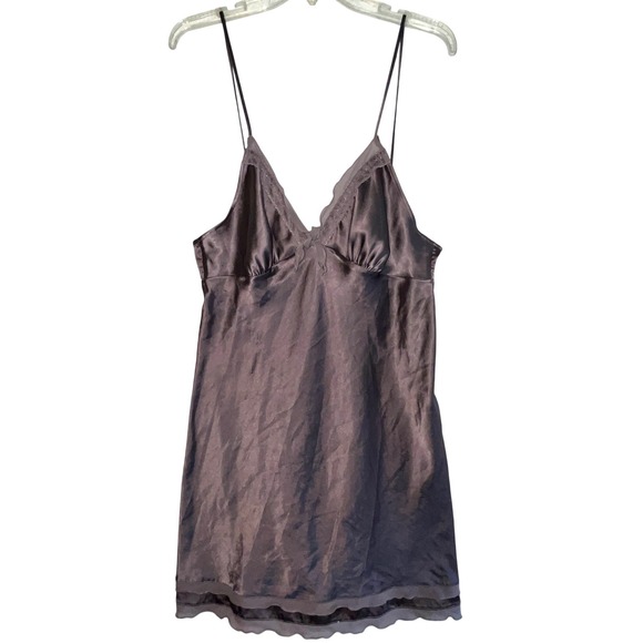 Victoria's Secret Other - Victoria's Secret Satin‎ Chemise Nightgown Slip Dress Purple Lace Trim Large Y2K